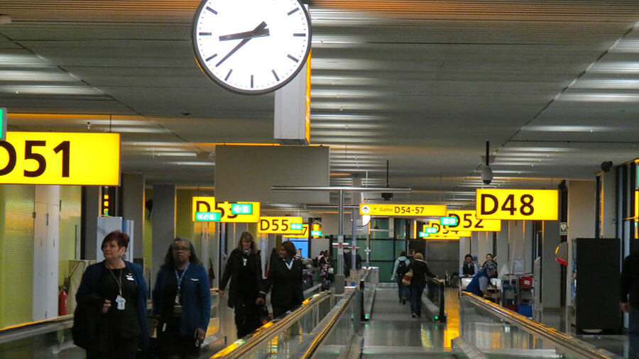 Airport terminal concourse.