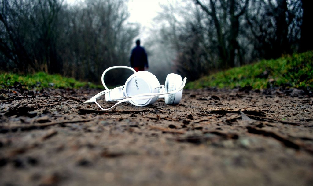White Sony headphones dropped in mud and lost/forgotten..