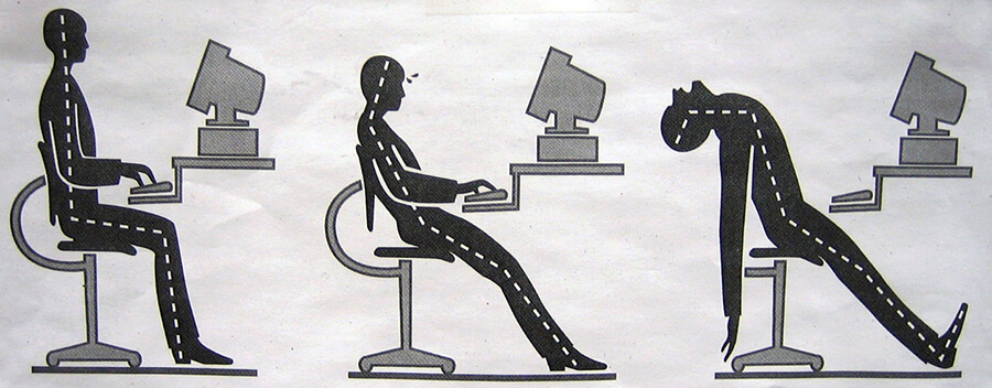Three of the best (you might say perfect) ergonomic positions for working on a computer at a desk.